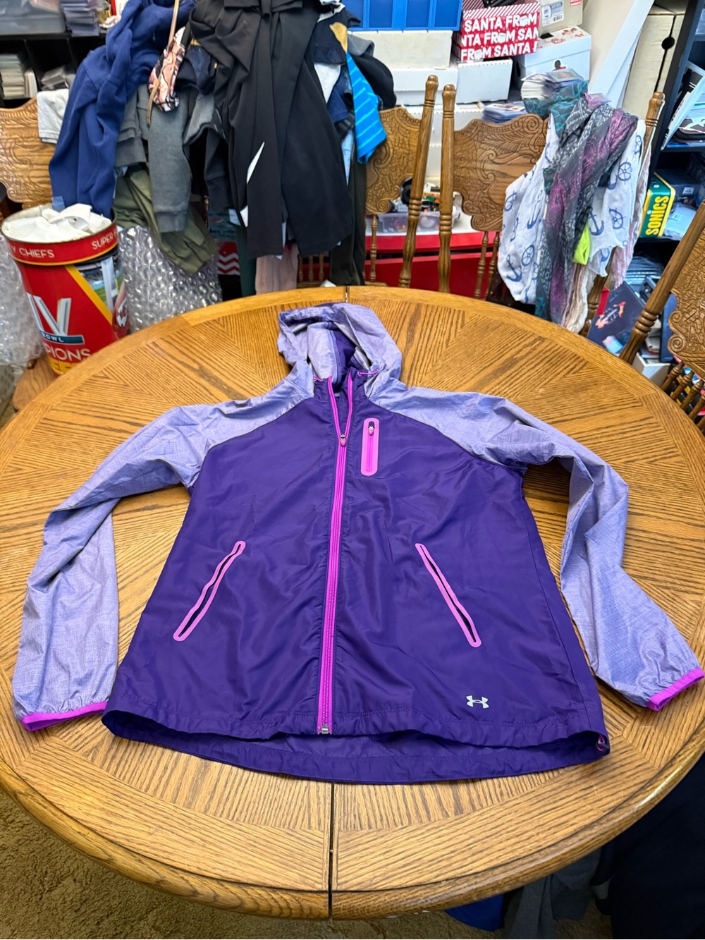 Under Armour Purple and Lavender Hooded Rain Jacket with Pink Trim